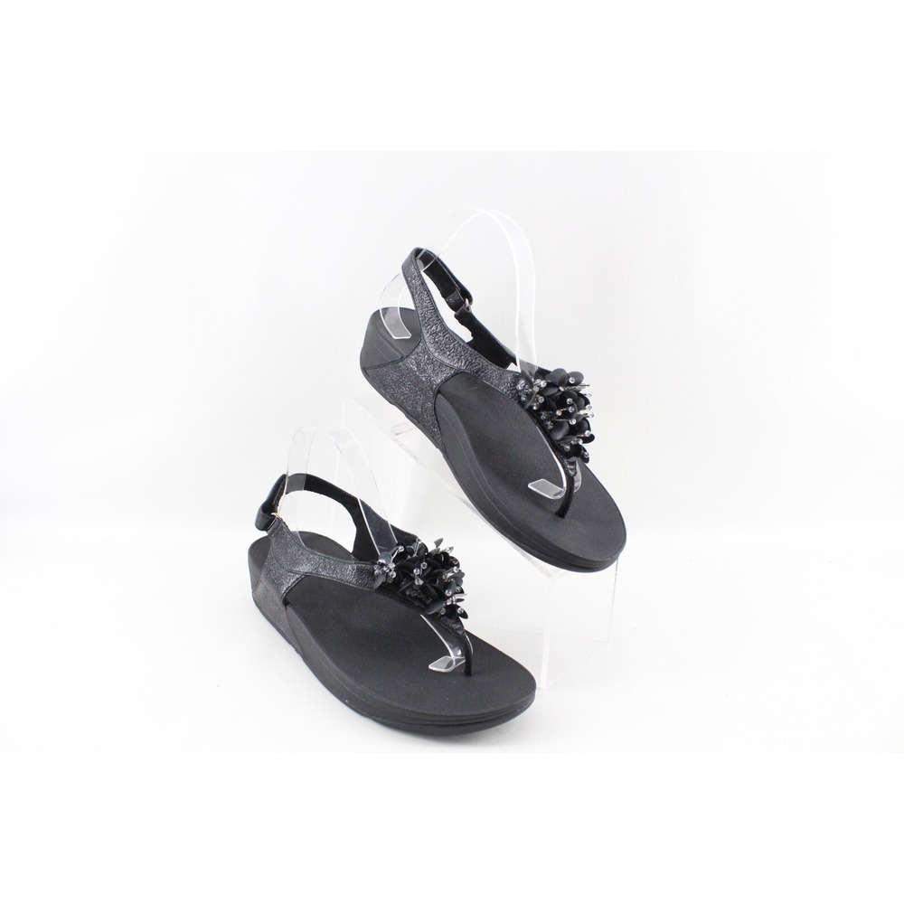 Fitflop Women's Boogaloo Sandal Size 10 Beaded Strap‎ Black Metallic Thong Slide